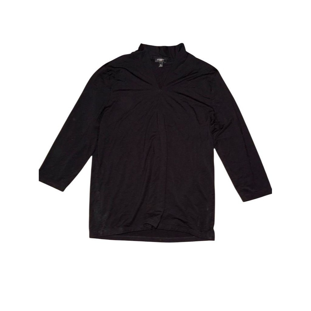 Talbots Petite Women's M Black V-Neck L/S Blouse Casual stretchy luxe layering